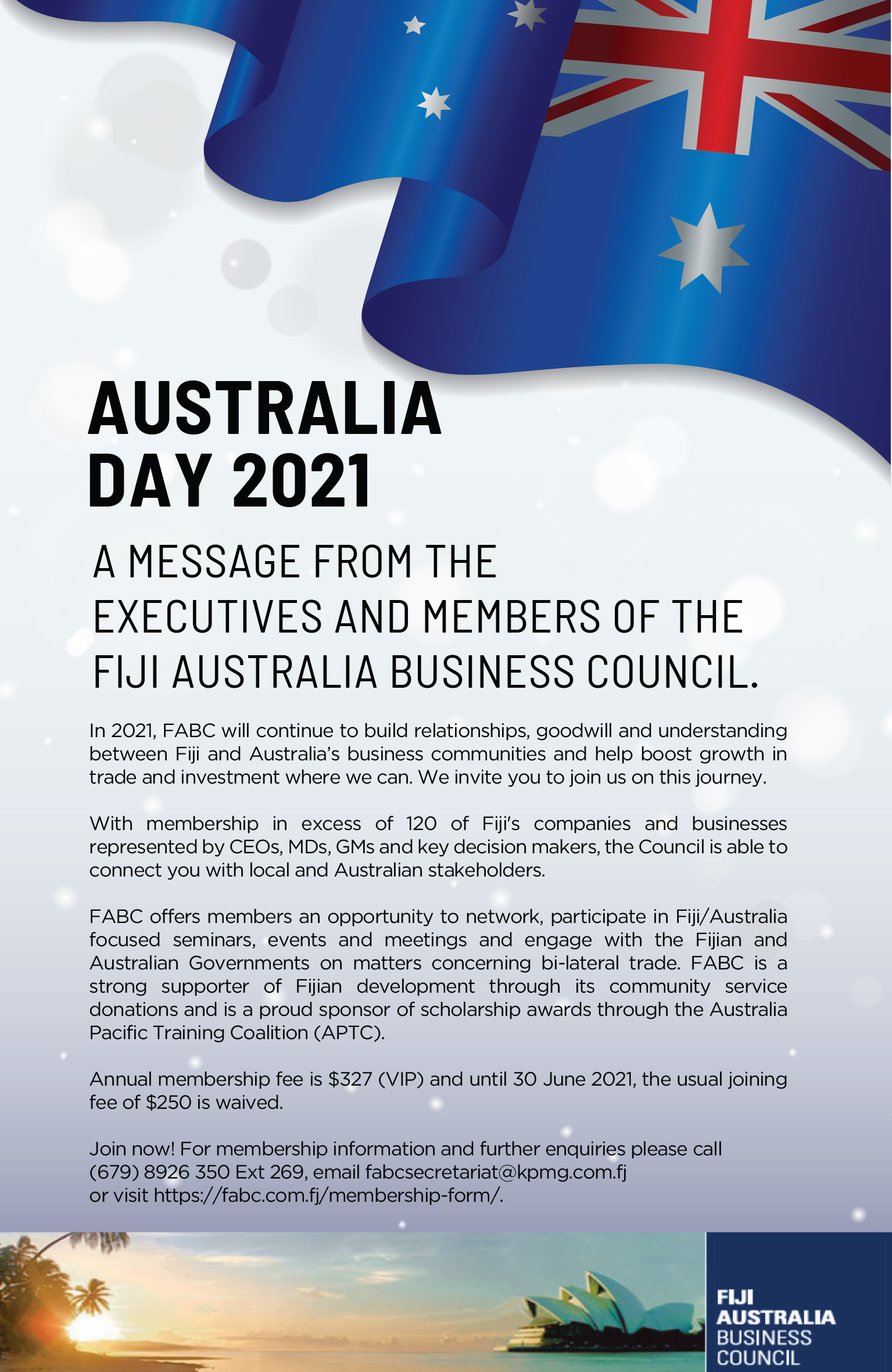 A Message From The Executives And Members Of The Fiji Australia Business Council